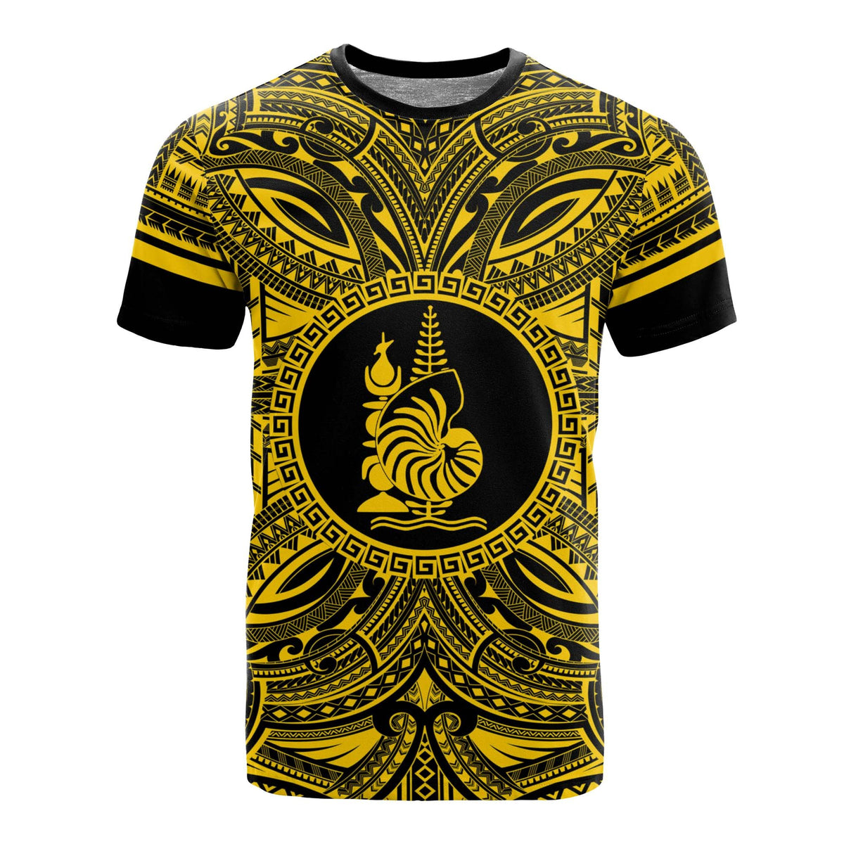 New Caledonia All T Shirt New Caledonia Coat Of Arms Polynesian Gold Black Unisex Gold - Polynesian Pride