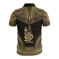New Caledonia Polo Shirt Kanaky Coat Of Arms Polynesian Chief Tattoo Gold Version - Polynesian Pride