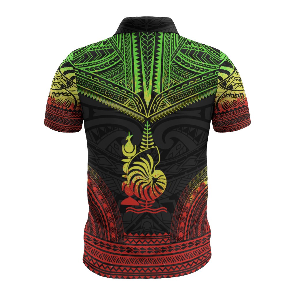 New Caledonia Polo Shirt Kanaky Coat Of Arms Polynesian Chief Tattoo Reggae Version - Polynesian Pride