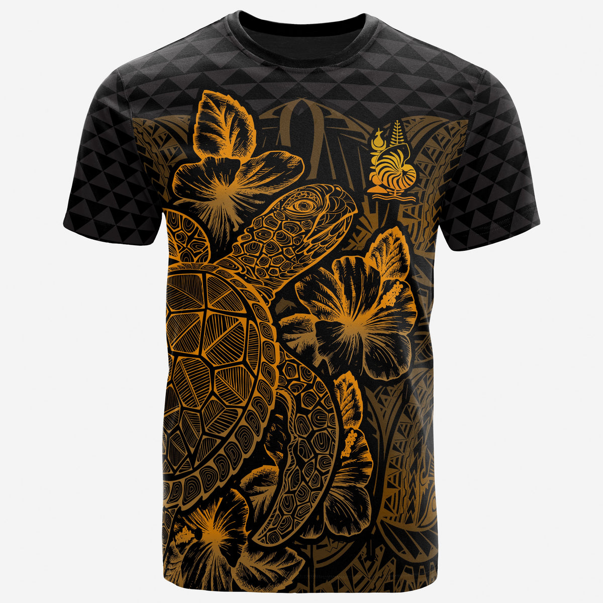 New Caledonia T Shirt New Caledonia Coat Of Arms Turtle Hibiscus Gold Unisex Gold - Polynesian Pride