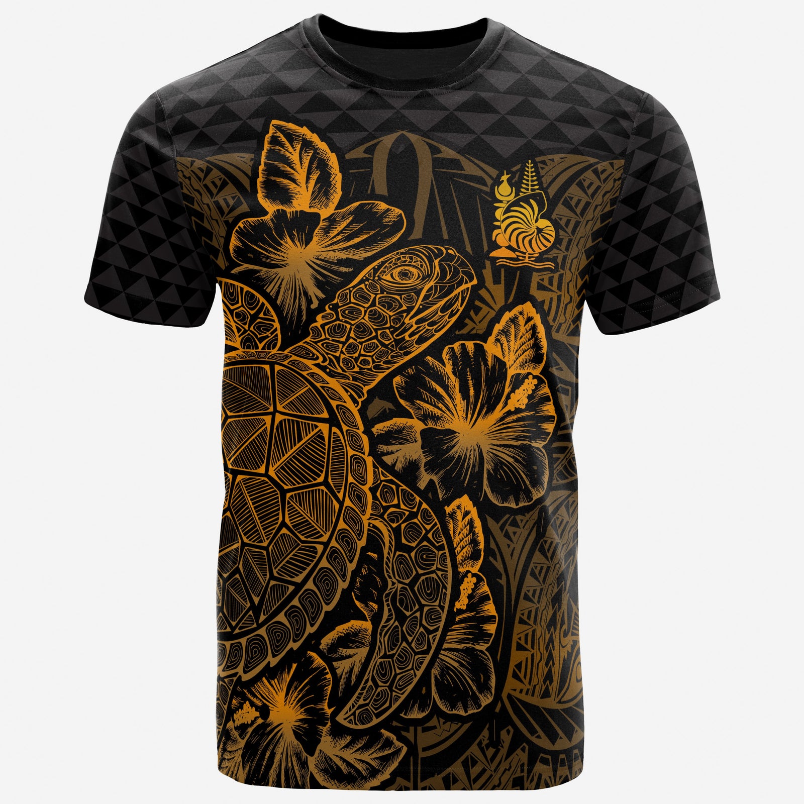 New Caledonia T Shirt New Caledonia Coat Of Arms Turtle Hibiscus Gold Unisex Gold - Polynesian Pride