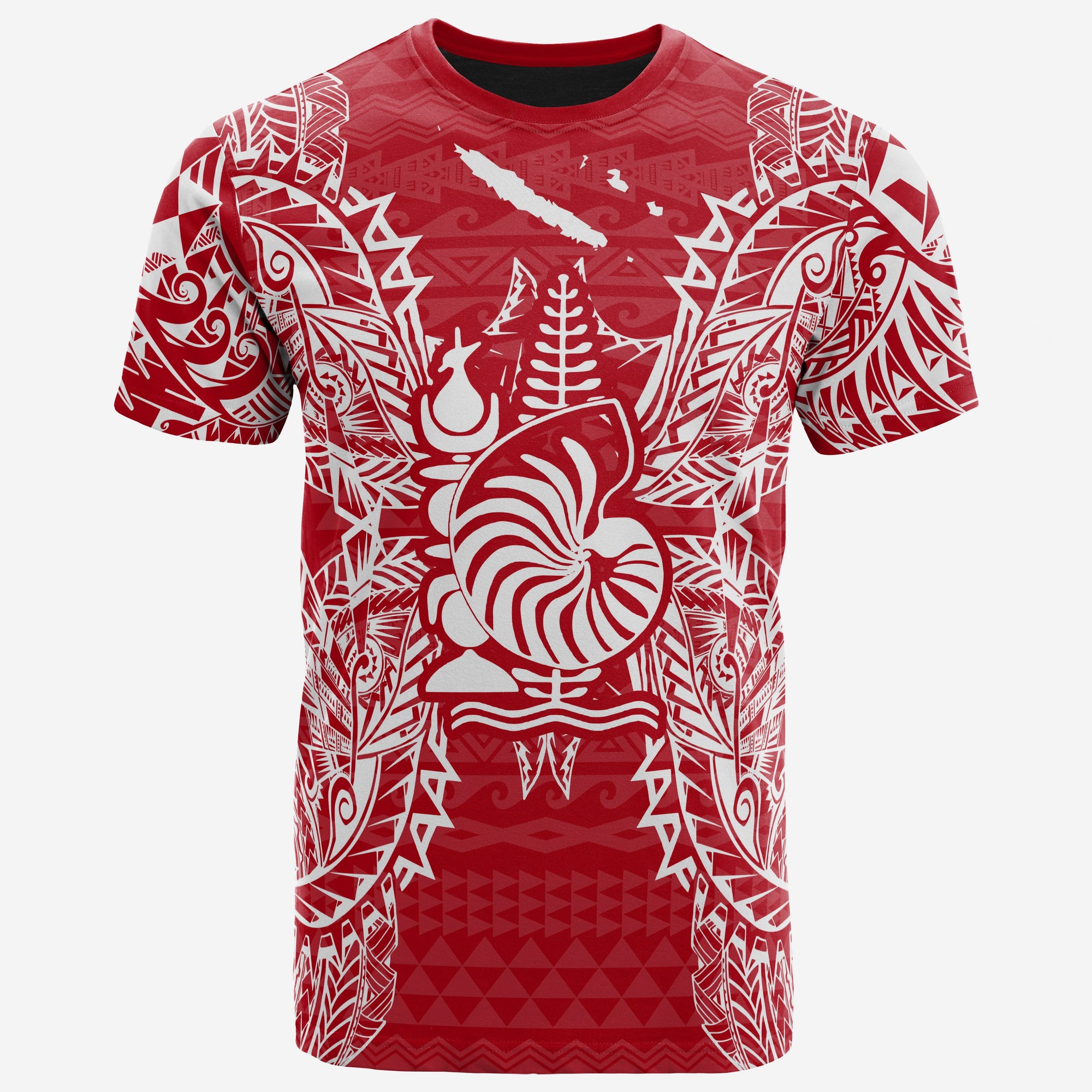 New Caledonia All T Shirt New Caledonia Coat Of Arms Map Polynesian Tattoo Red White Unisex Red - Polynesian Pride