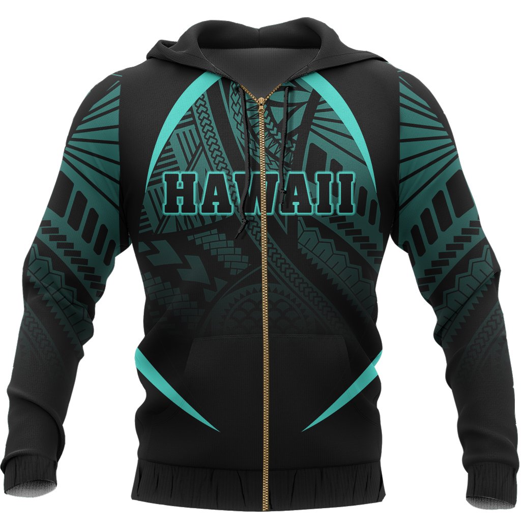 Hawaii Polynesian Zipper Hoodie Turquoise The Face Style - Polynesian Pride