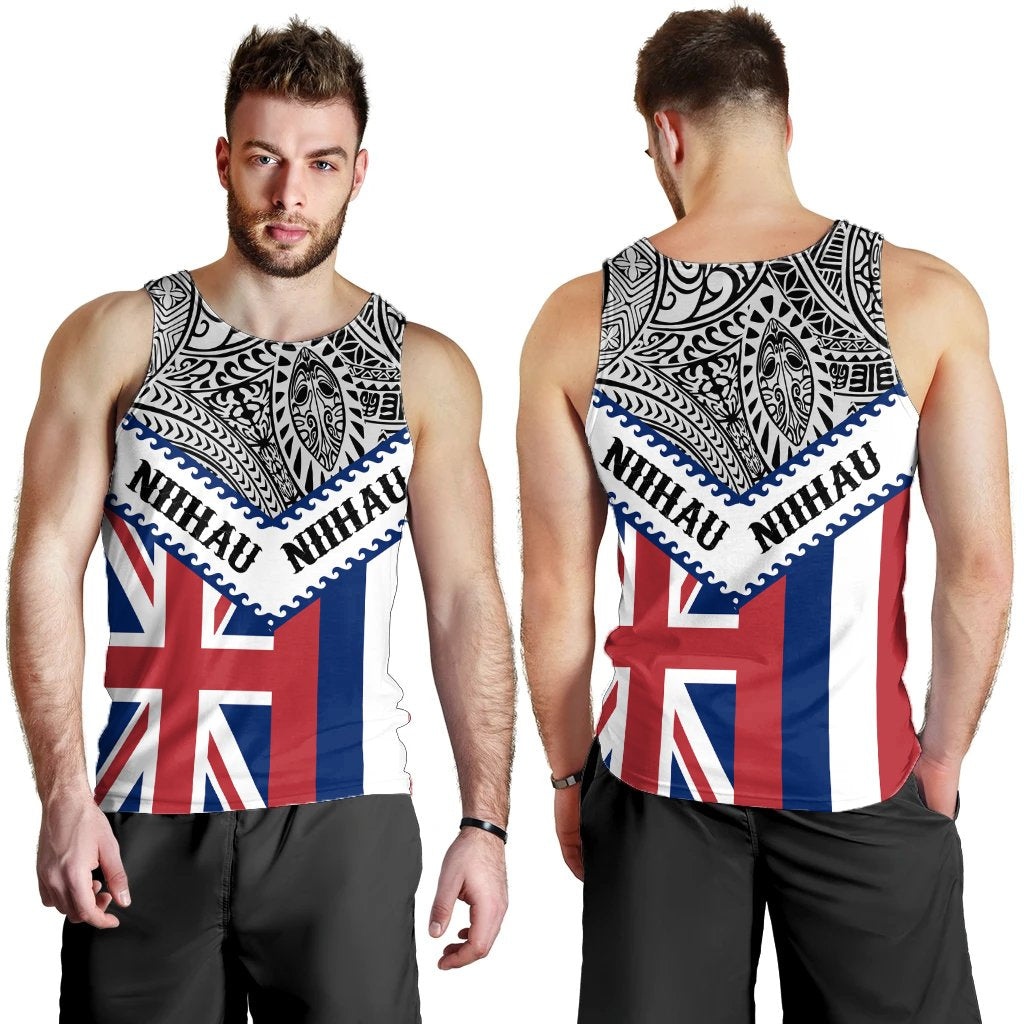 Hawaii Flag Niihau Men's Tank Top - White - Mit Style - AH White - Polynesian Pride