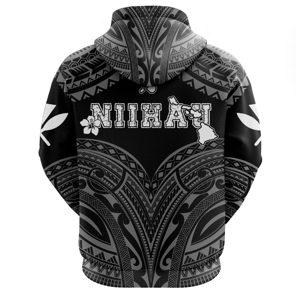 Hawaiian Kanaka Map Polynesian Niihau Hoodie White Brad Style - Polynesian Pride