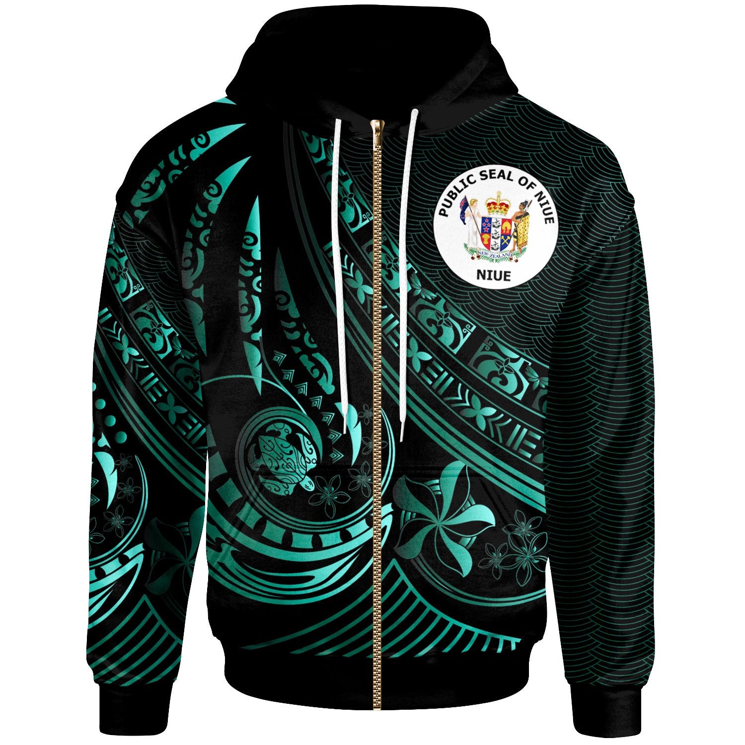 Niue Zip Hoodie The Flow of The Ocean Unisex Blue - Polynesian Pride