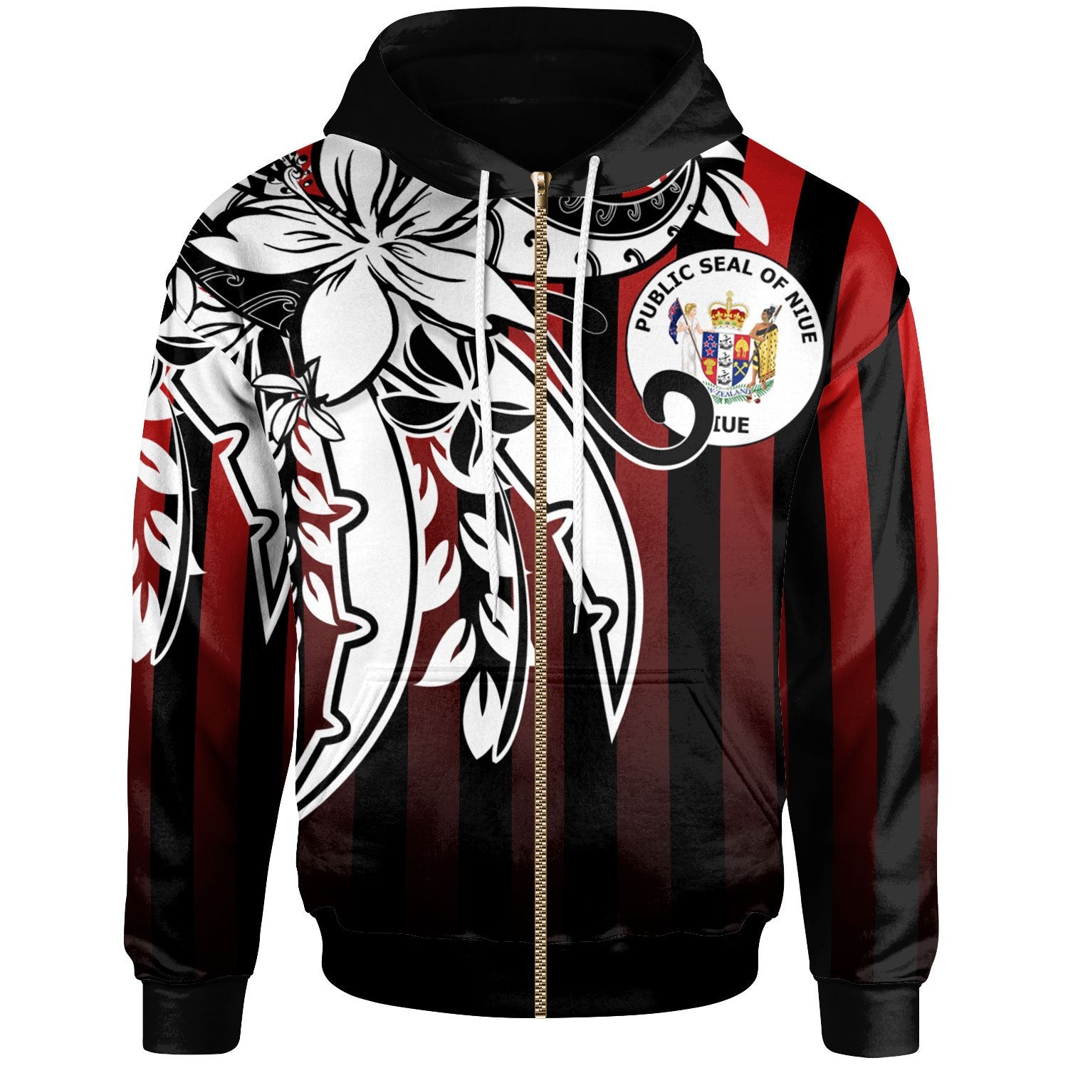 Niue Zip Hoodie Vertical Stripes Style Unisex Red - Polynesian Pride