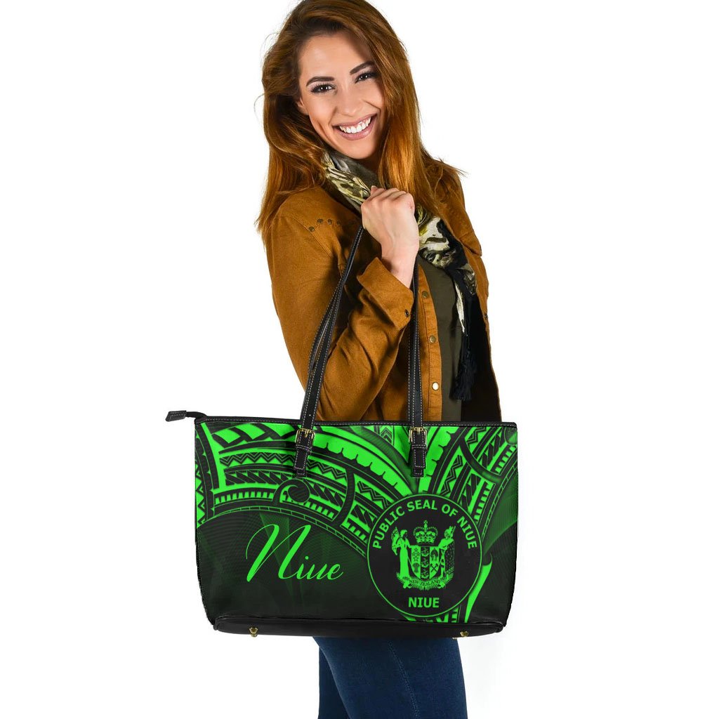 Niue Leather Tote - Green Color Cross Style - Polynesian Pride