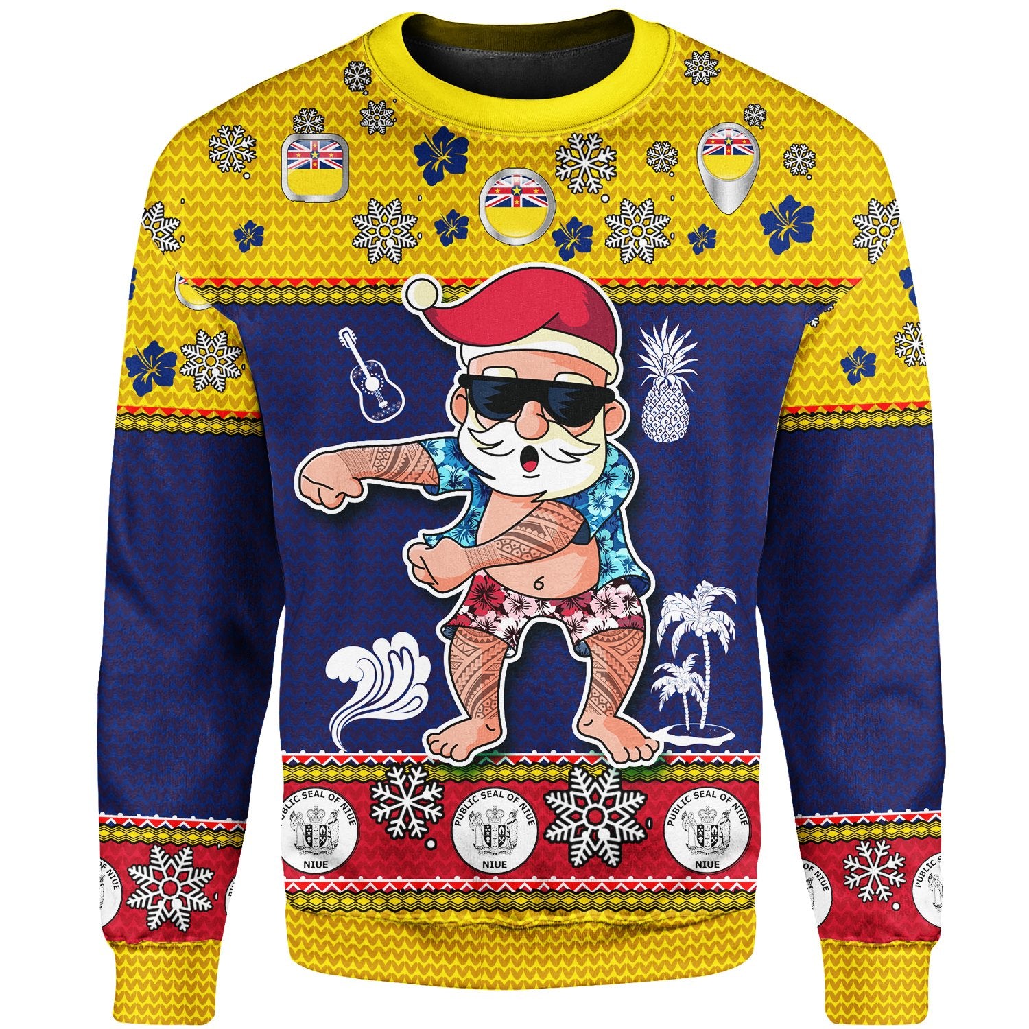 Niue Christmas Sweater - Santa Claus Polynesian Tattoo Unisex Yellow - Polynesian Pride