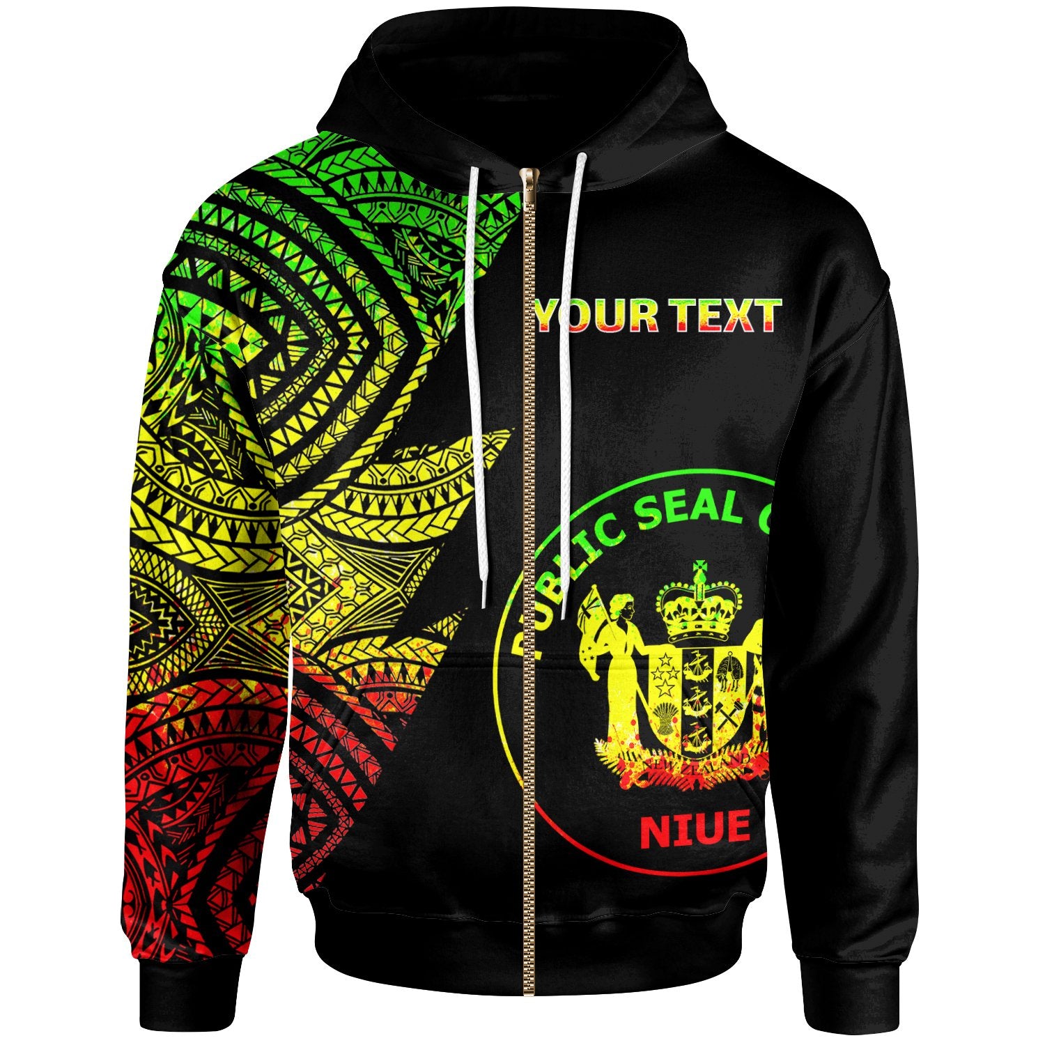 Niue Custom Personalized Zip up Hoodie Flash Style Reggae Unisex Reggae - Polynesian Pride