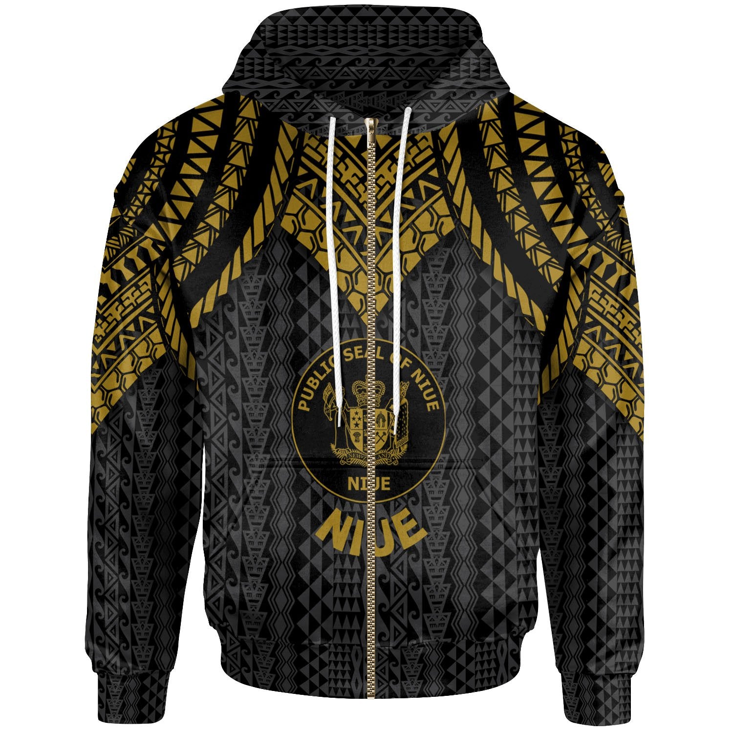 Niue Zip up Hoodie Polynesian Armor Style Gold Unisex Gold - Polynesian Pride