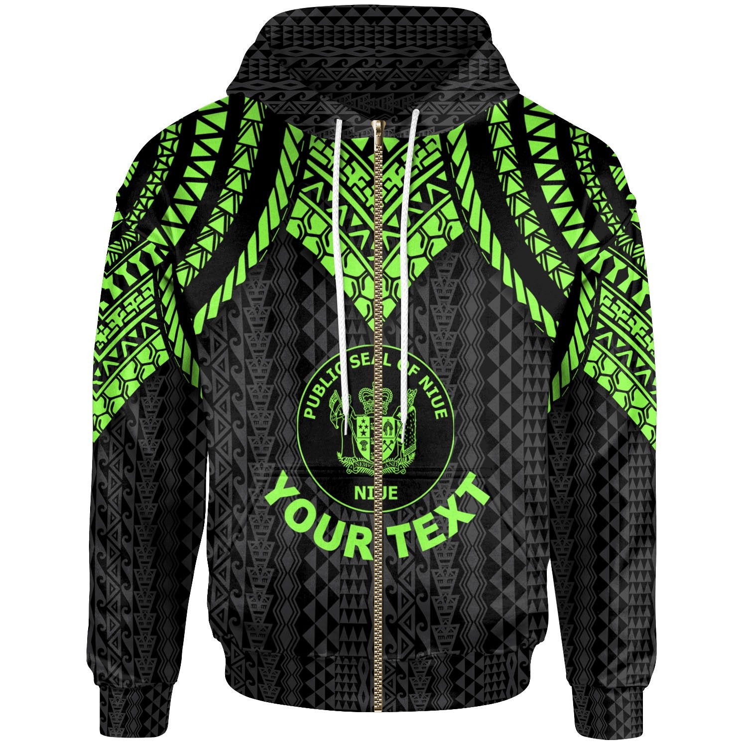 Niue Custom Zip up Hoodie Polynesian Armor Style Green Unisex Green - Polynesian Pride