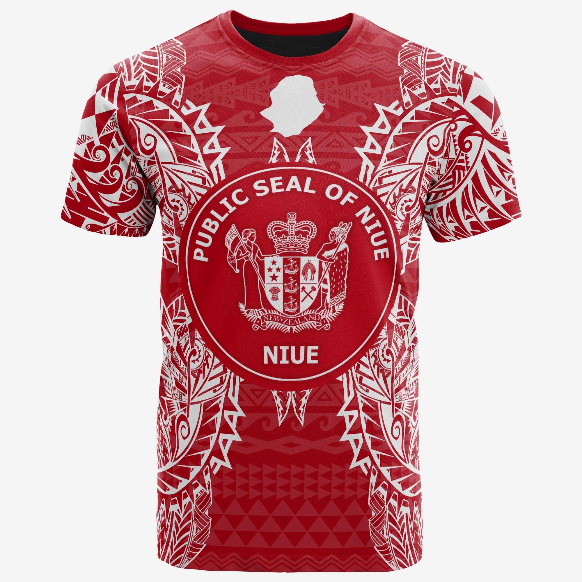 Niue All T Shirt Niue Seal Map Polynesian Tattoo Red White Unisex Red - Polynesian Pride