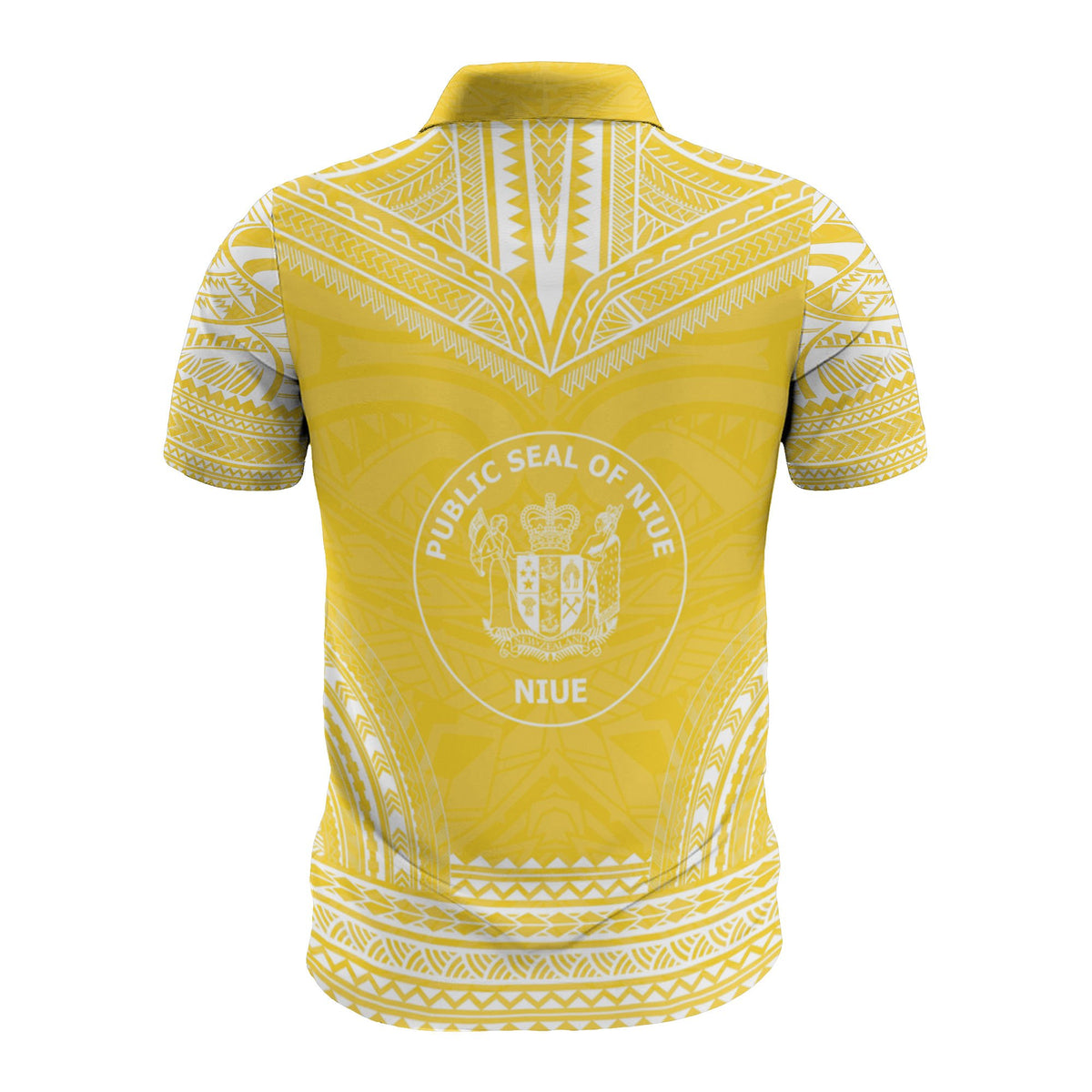 Niue Custom Polo Shirt Seal Polynesian Chief Tattoo Yellow Version - Polynesian Pride