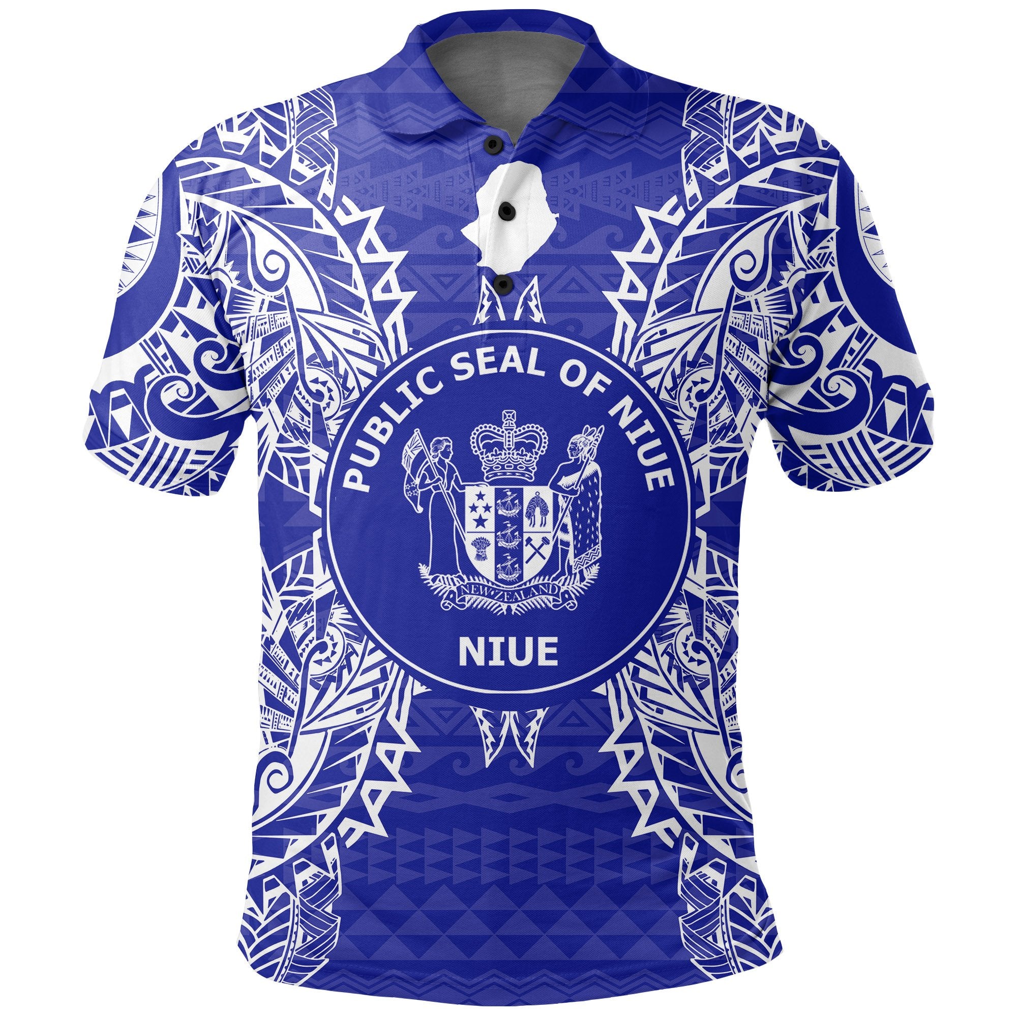 Niue Polo Shirt Seal Map Polynesian Tattoo Blue Unisex Blue - Polynesian Pride