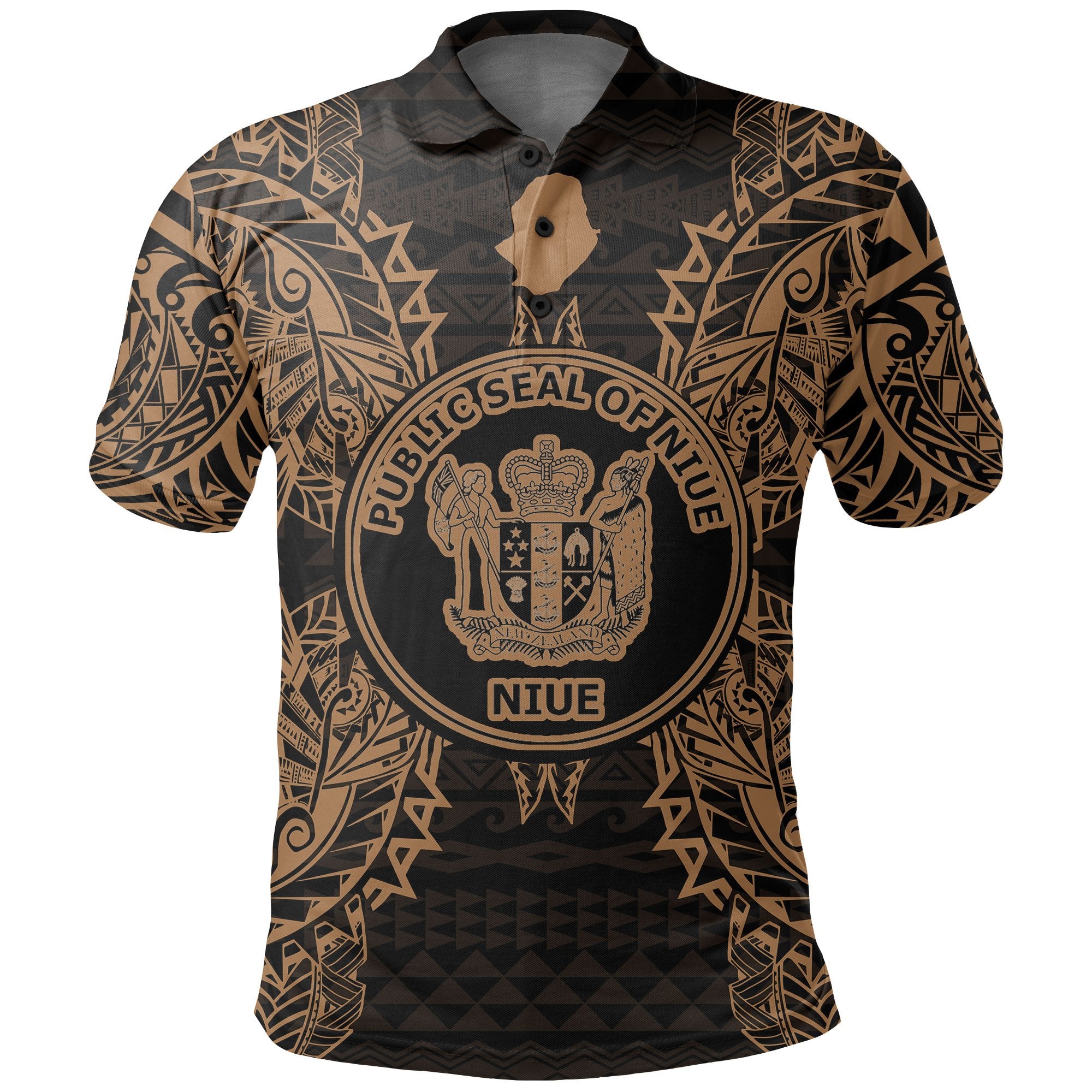 Niue Polo Shirt Seal Map Polynesian Tattoo Gold Unisex Gold - Polynesian Pride