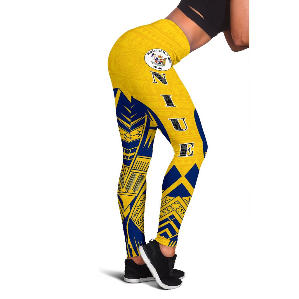 Niue Polynesian Leggings - Polynesian Tattoo Flag Version Yellow - Polynesian Pride