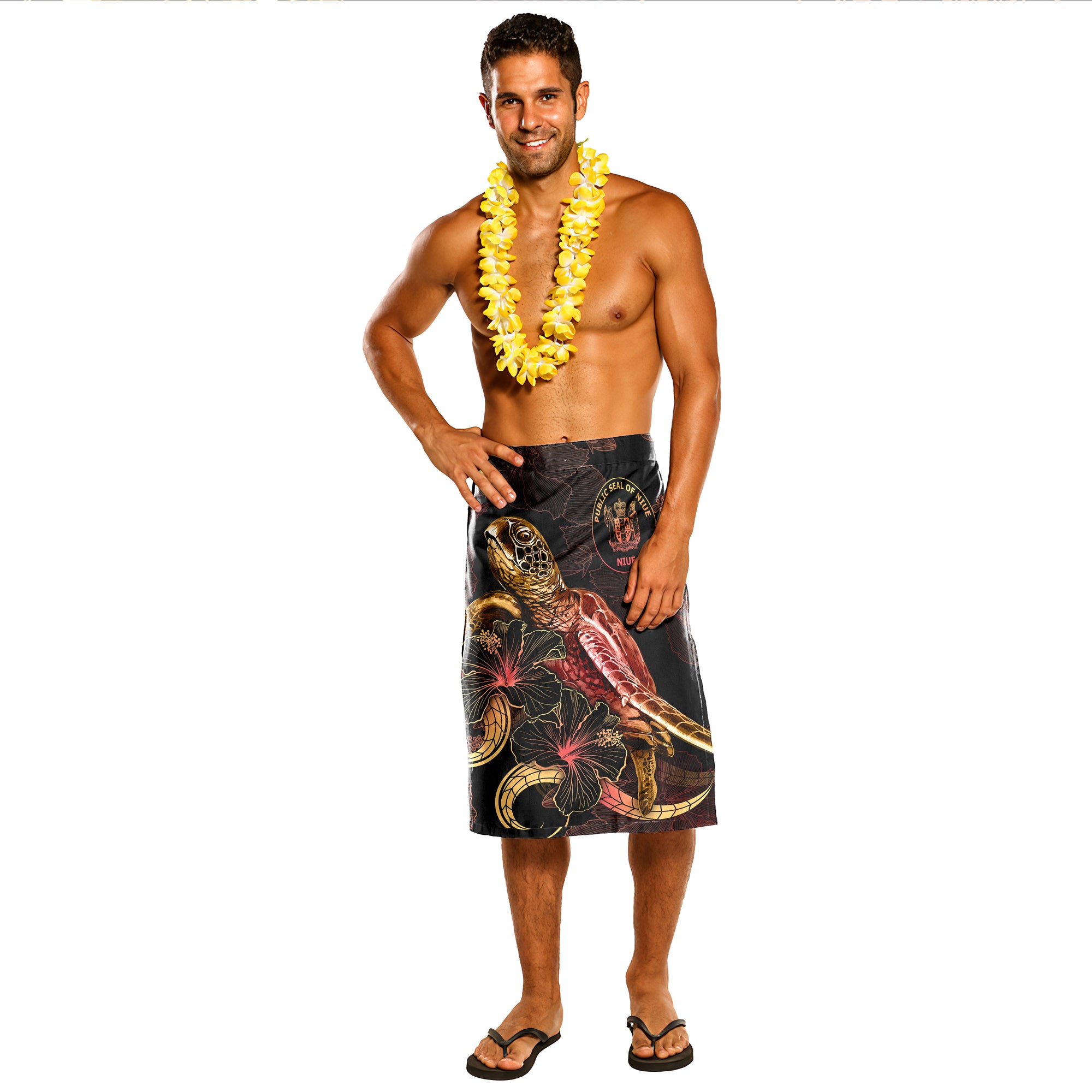 Niue Lavalava - Custom Niue Coat Of Arms With Turtle Blooming Hibiscus Gold One Size Gold - Polynesian Pride