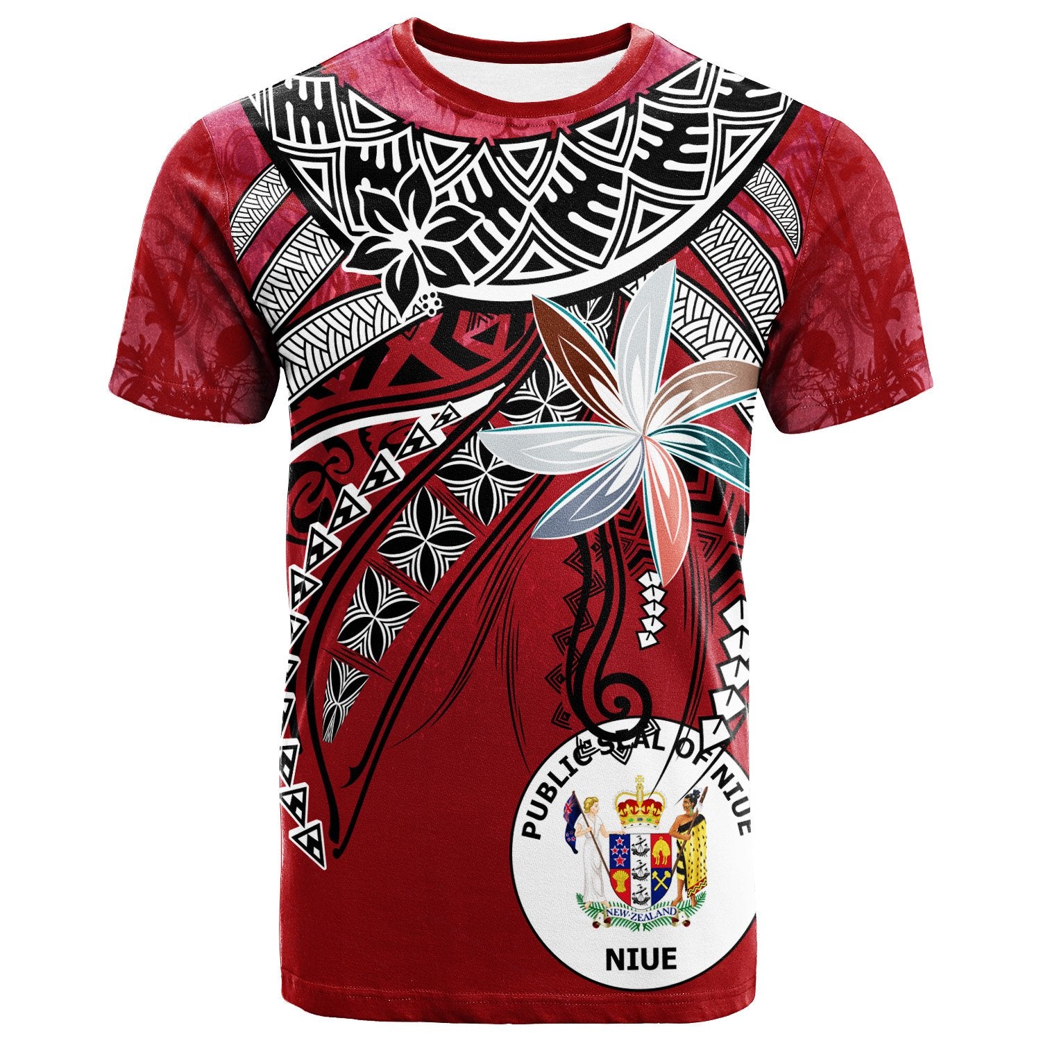 Niue T Shirt Fanciful Forest Red Color Unisex Red - Polynesian Pride