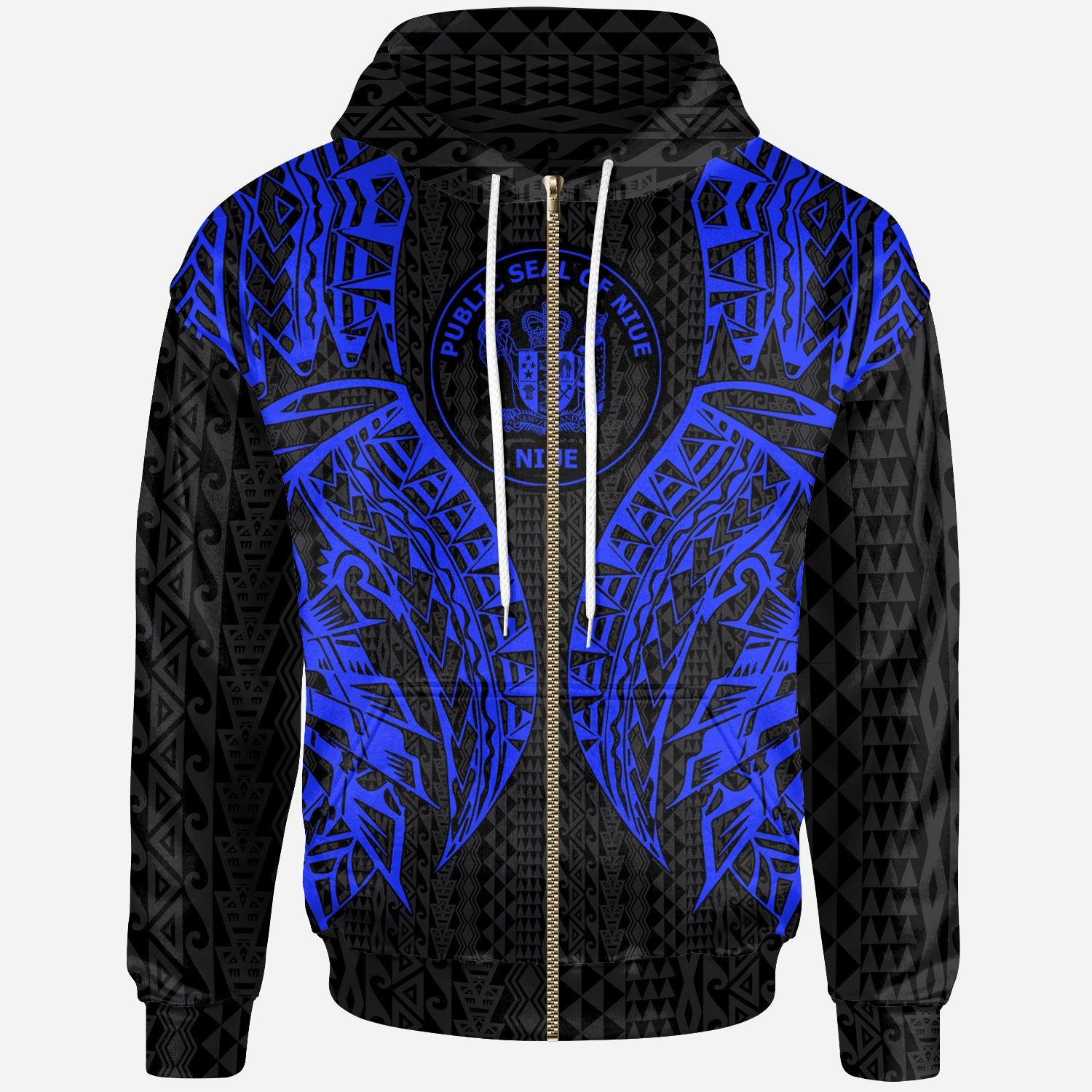 Niue Zip up Hoodie Polynesian Lion Head Blue Style Unisex Blue - Polynesian Pride