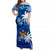 Fiji Coat Of Arms Women Off Shoulder Long Dress Masi Tapa Mixed Palm Tree No2 Blue Version LT9 Women Blue - Polynesian Pride