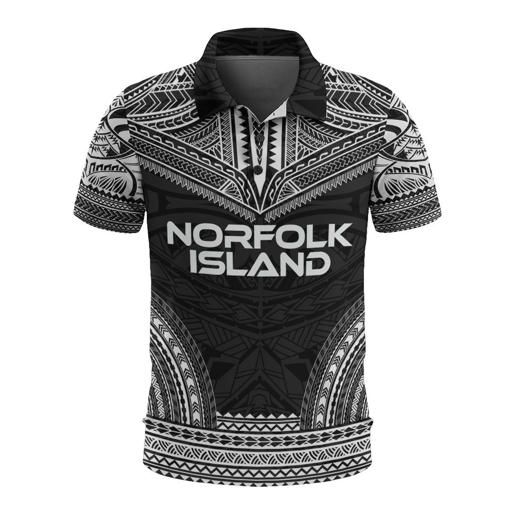 Norfolk Island Polo Shirt Coat Of Arms Polynesian Chief Tattoo Black Version Unisex Black - Polynesian Pride