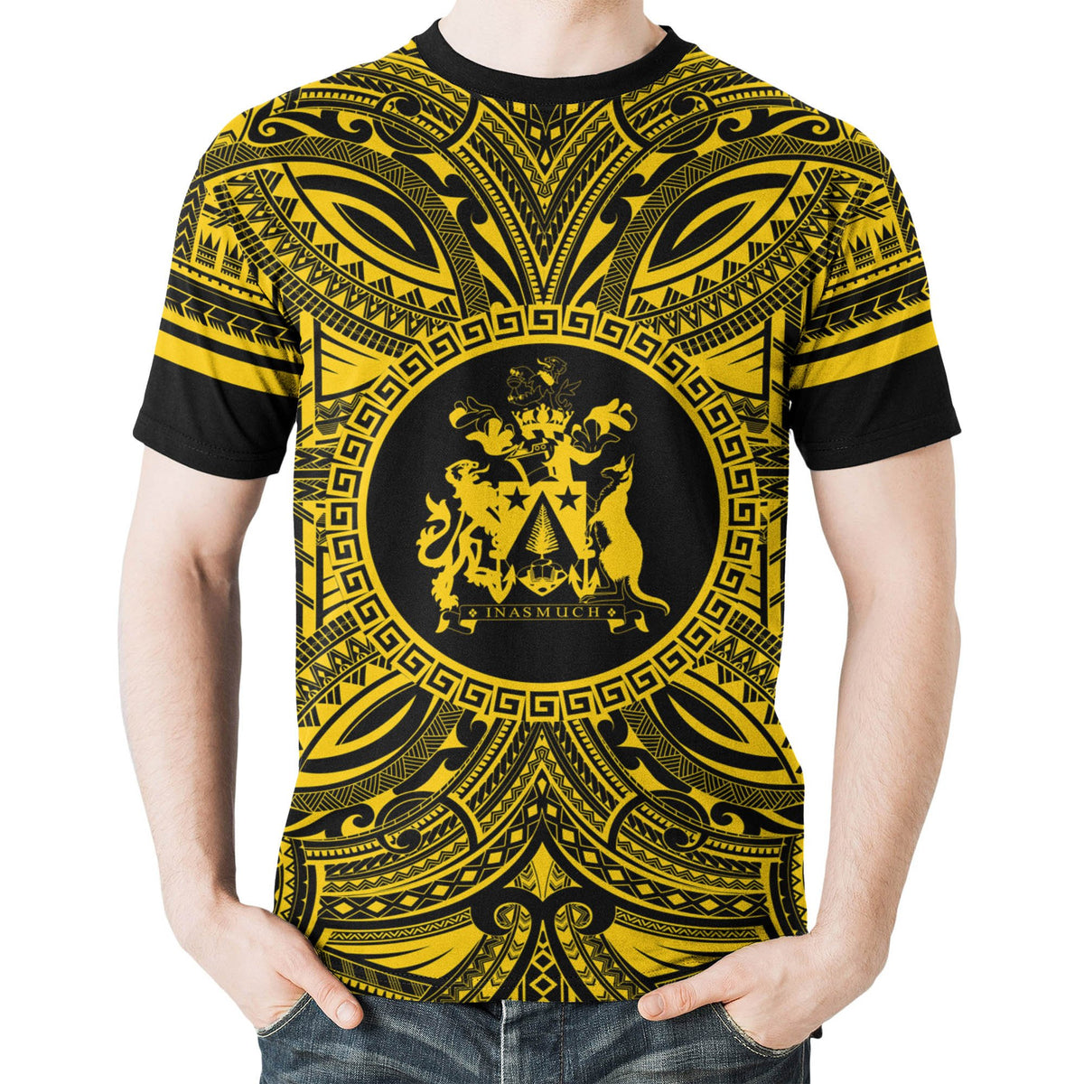 Norfolk Island All T Shirt Norfolk Island Coat Of Arms Polynesian Gold Black - Polynesian Pride