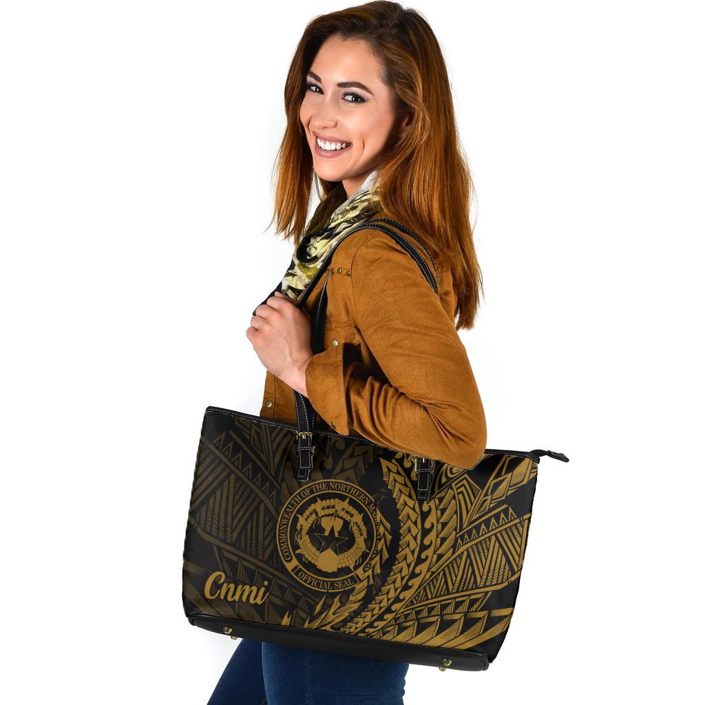 Northern Mariana Islands Leather Tote - Wings Style Black - Polynesian Pride