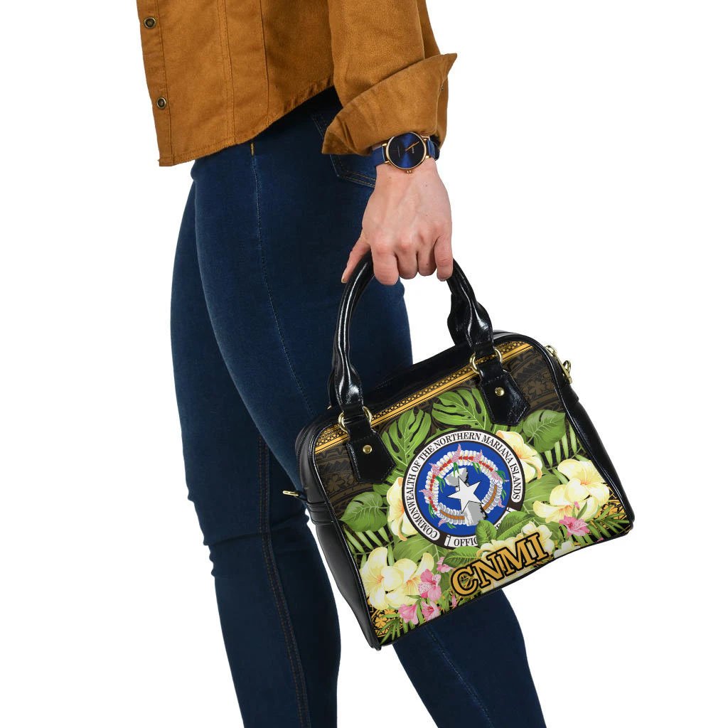 Northern Mariana Islands Shoulder Handbag - Polynesian Gold Patterns Collection - Polynesian Pride