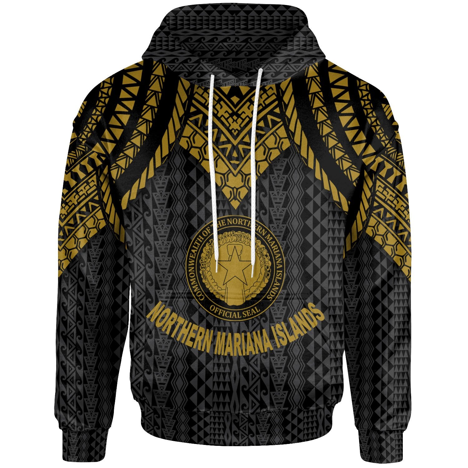 Northern Mariana Islands Hoodie Polynesian Armor Style Gold Unisex Gold - Polynesian Pride