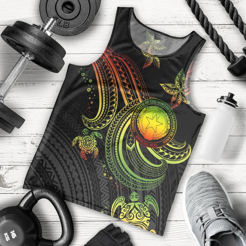 Northern Mariana Islands Custom Personalised Men's Tank Top - Reggae Turtle Reggae - Polynesian Pride