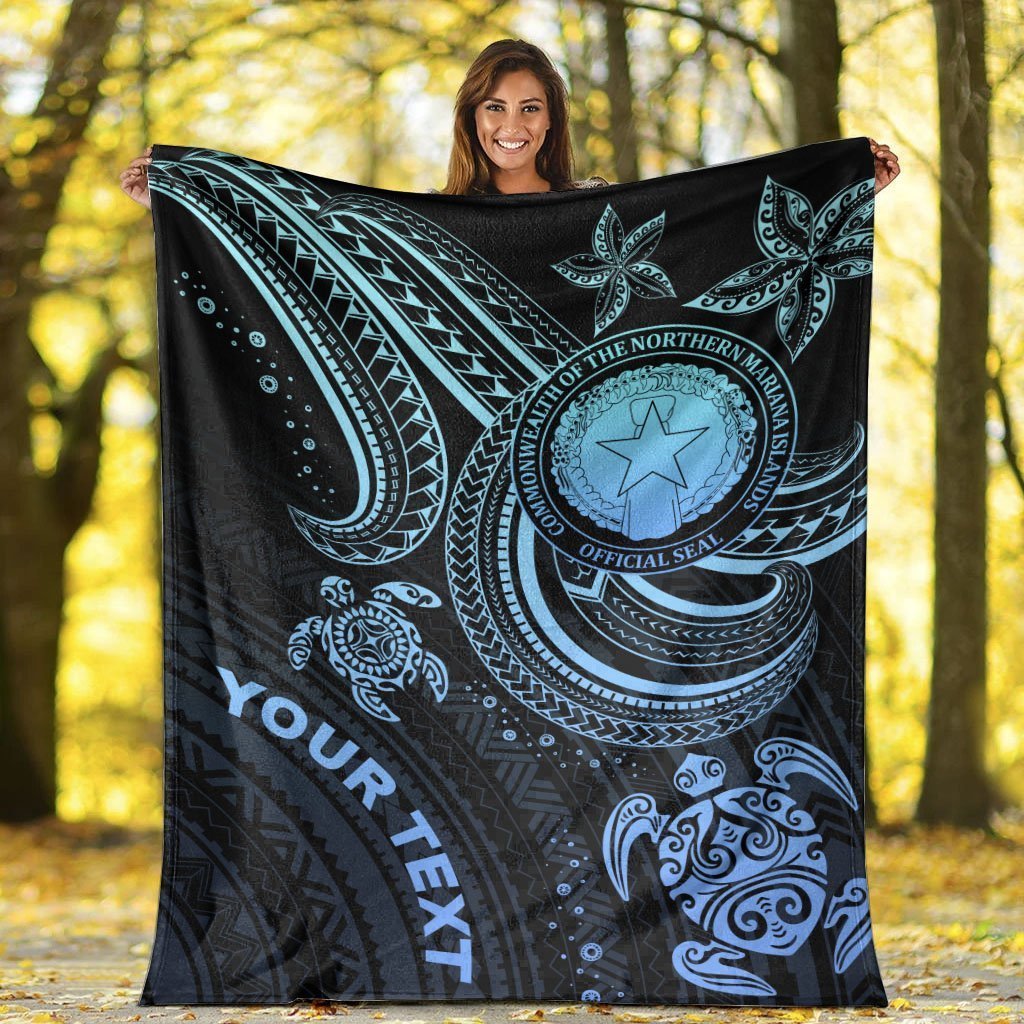 Northern Mariana Islands Custom Personalised Premium Blanket - Blue Turtle - Polynesian Pride
