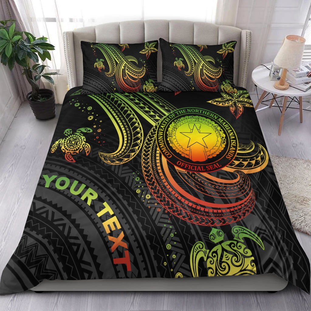 Northern Mariana Islands Custom Personalised Bedding Set - Reggae Turtle Reggae - Polynesian Pride