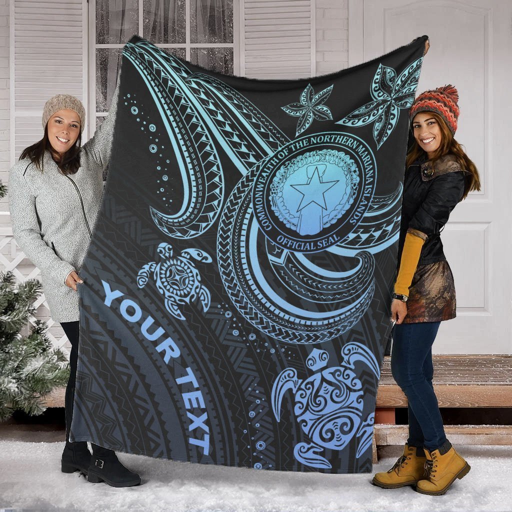 Northern Mariana Islands Custom Personalised Premium Blanket - Blue Turtle - Polynesian Pride