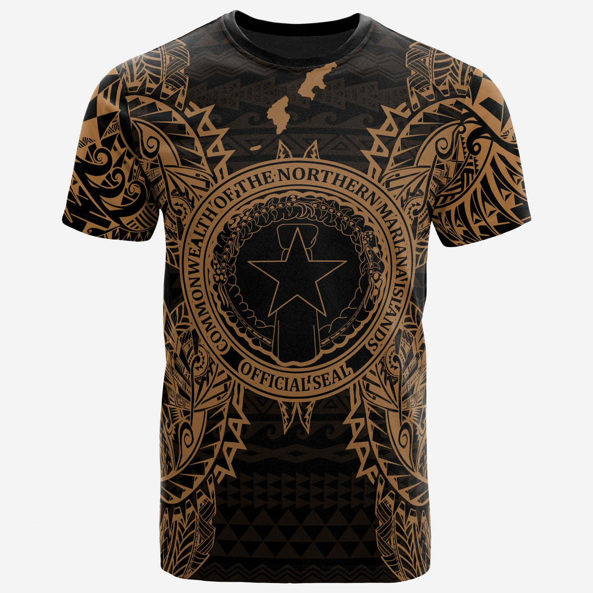 Northern Mariana Islands All T Shirt Northern Mariana Islands Seal Map Polynesian Tattoo Gold Unisex Gold - Polynesian Pride