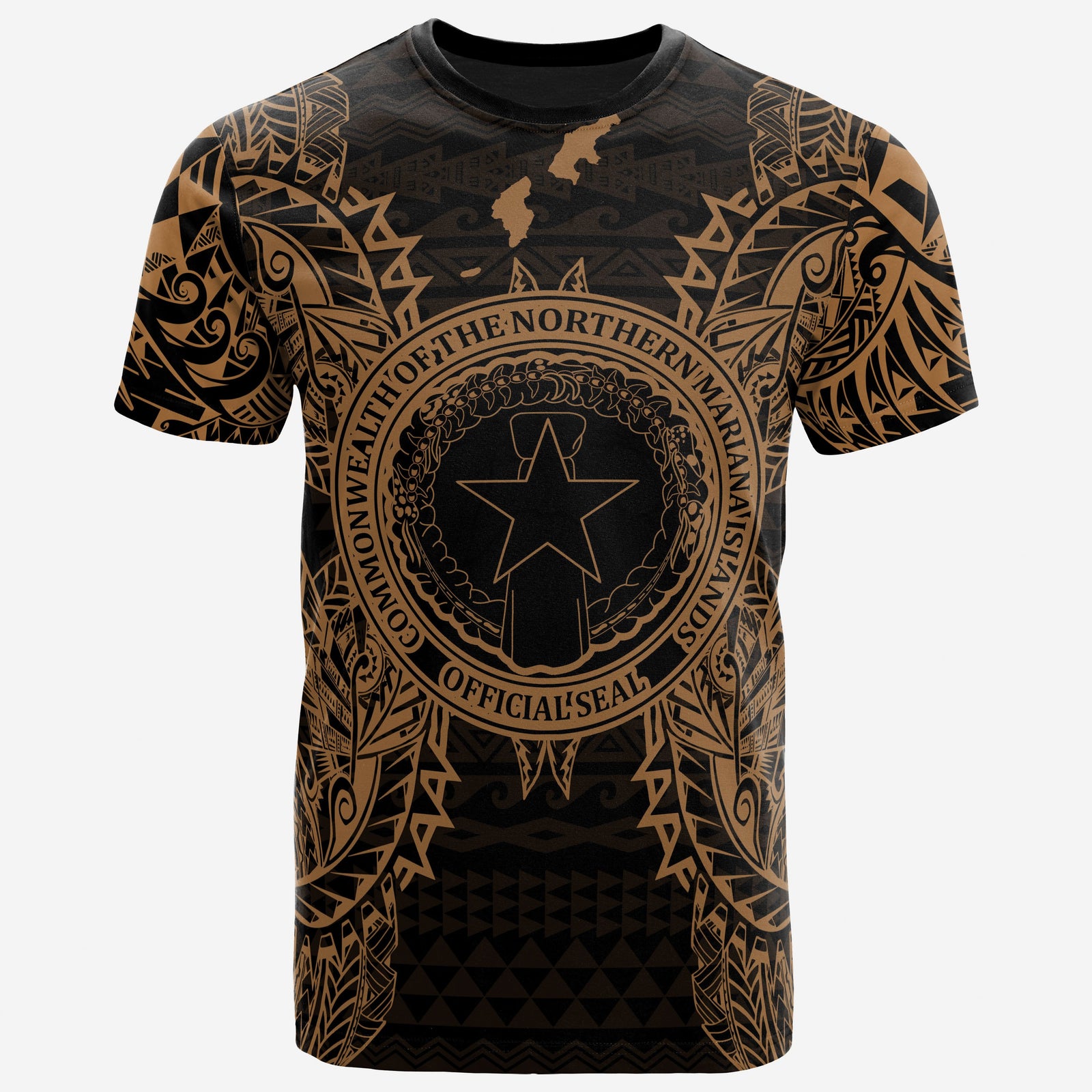 Northern Mariana Islands All T Shirt Northern Mariana Islands Seal Map Polynesian Tattoo Gold Unisex Gold - Polynesian Pride