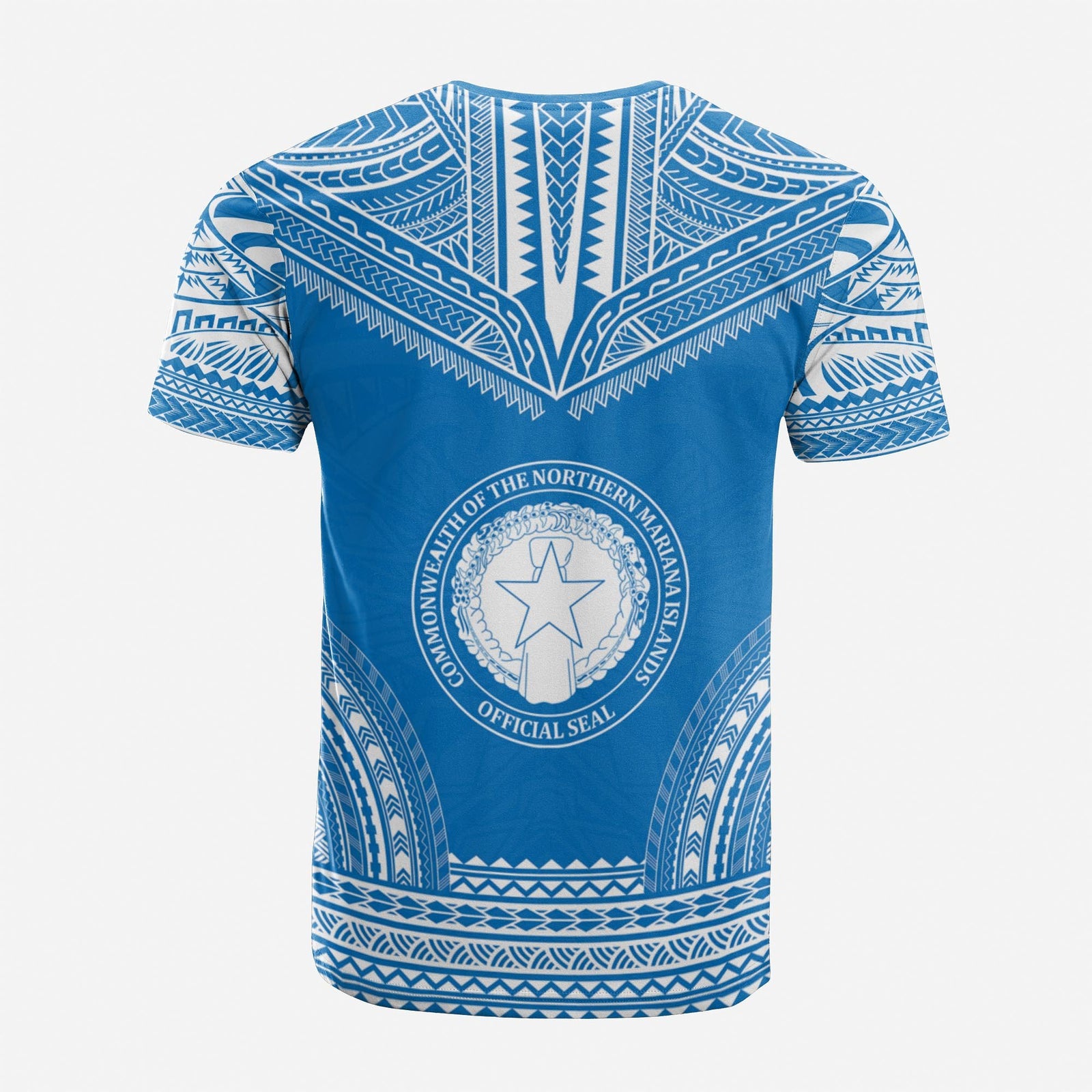 Northern Mariana Island Custom T Shirt Northern Mariana Island Seal Polynesian Chief Tattoo Blue Version Unisex Blue - Polynesian Pride