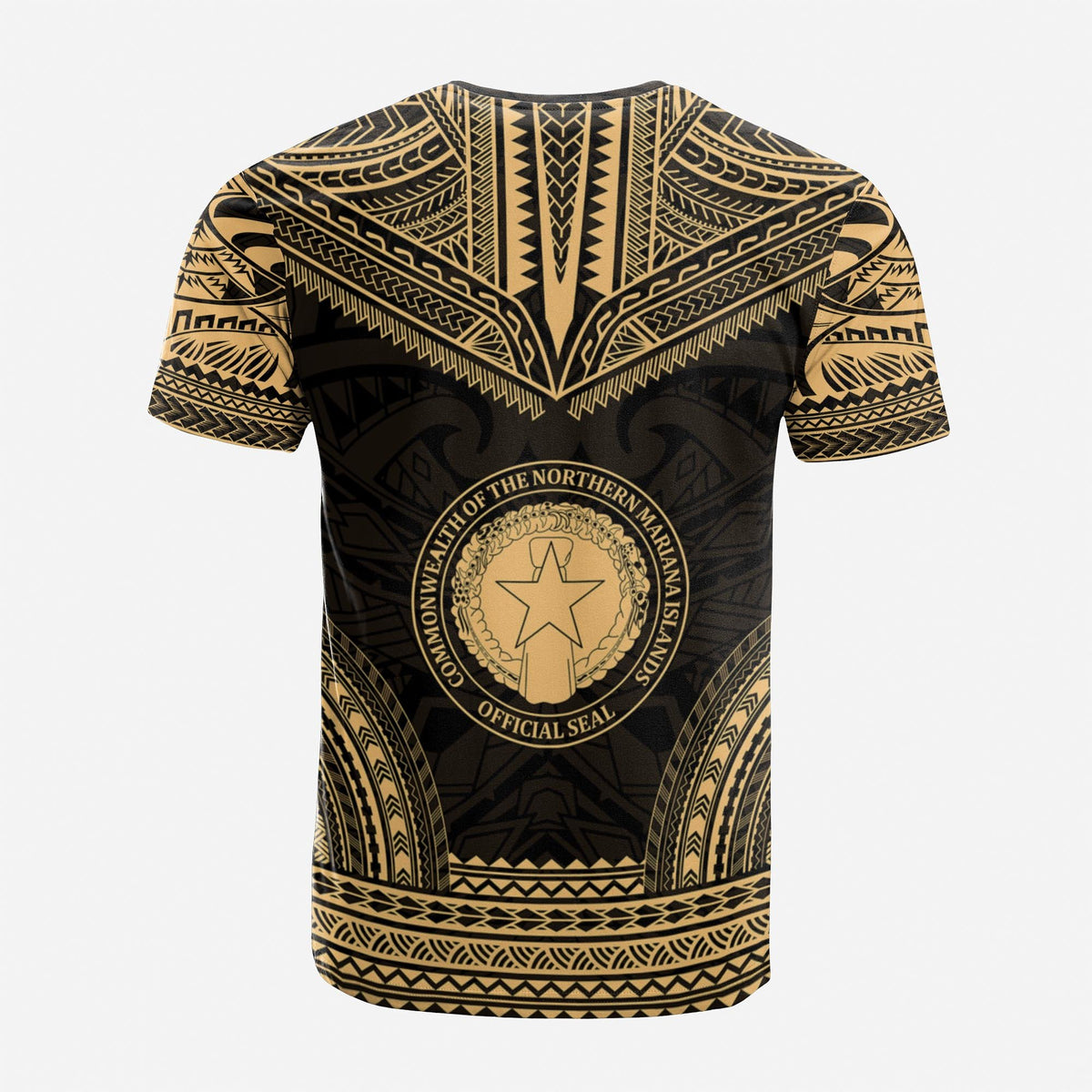 Northern Mariana Island Custom T Shirt Northern Mariana Island Seal Polynesian Chief Tattoo Gold Version Unisex Gold - Polynesian Pride