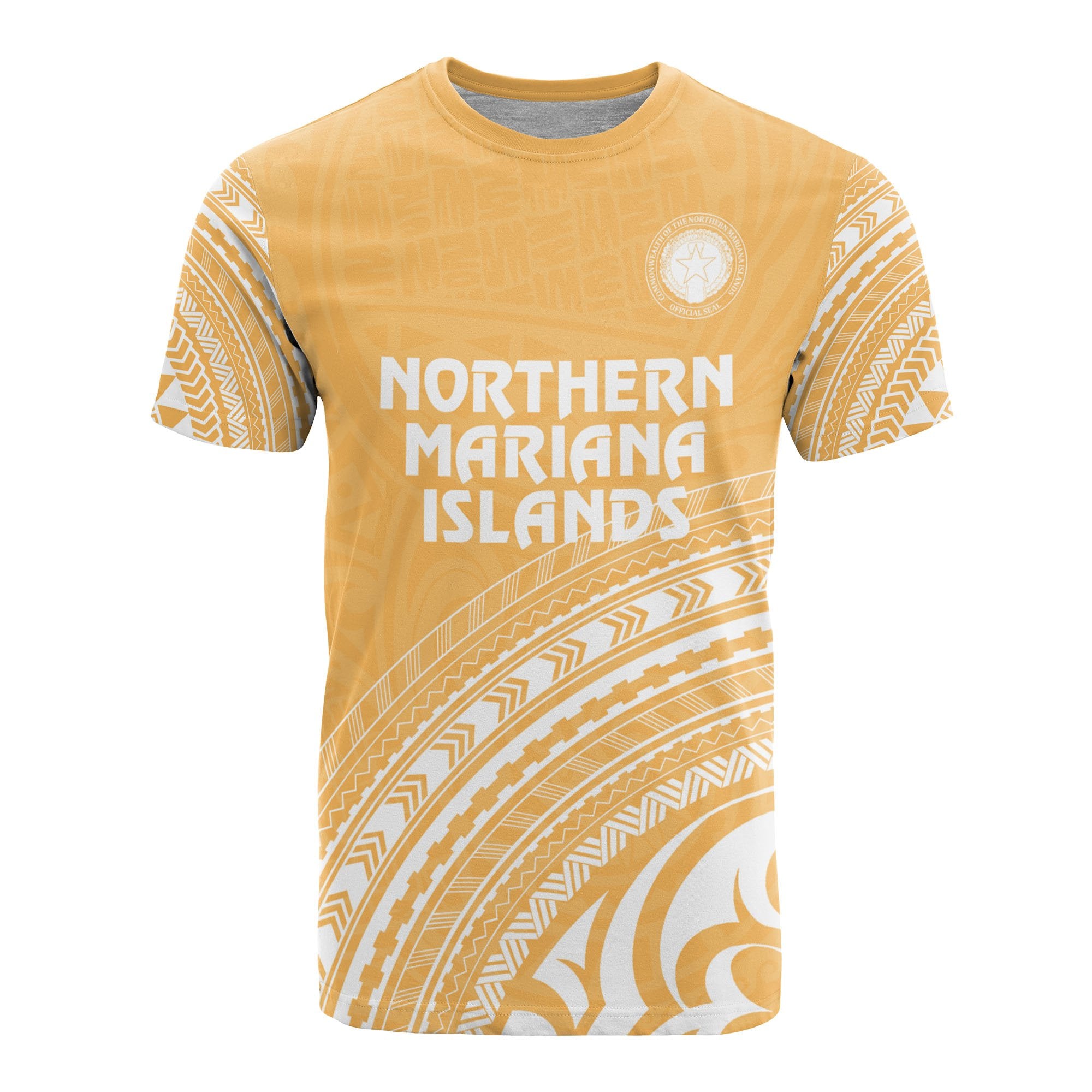 Northern Mariana Islands All Over T Shirt Northern Mariana Islands Flag Polynesian Tribal Gold Version Unisex Yellow - Polynesian Pride