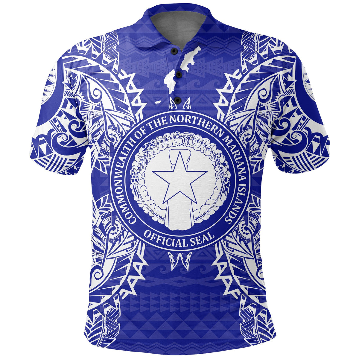 Northern Mariana Islands Polo Shirt Seal Map Polynesian Tattoo Blue Unisex Blue - Polynesian Pride