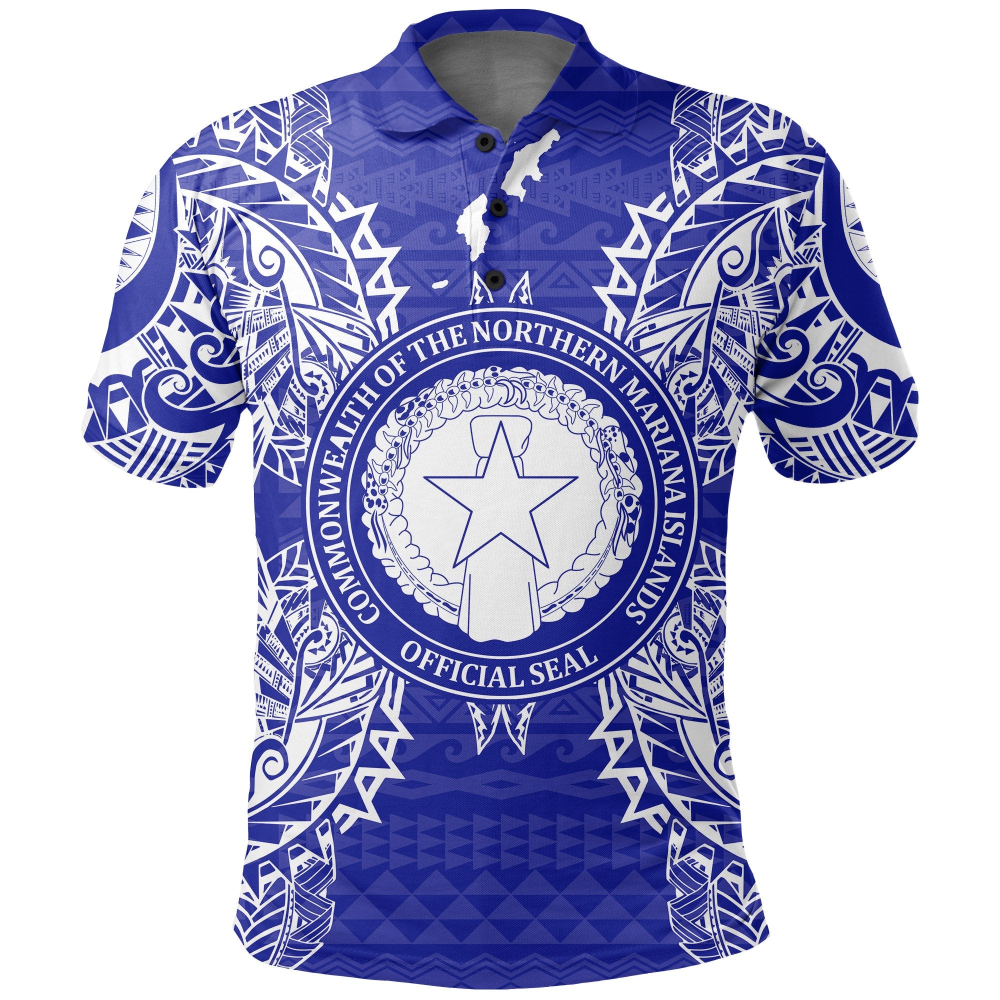 Northern Mariana Islands Polo Shirt Seal Map Polynesian Tattoo Blue Unisex Blue - Polynesian Pride