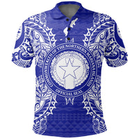 Northern Mariana Islands Polo Shirt Seal Map Polynesian Tattoo Blue Unisex Blue - Polynesian Pride