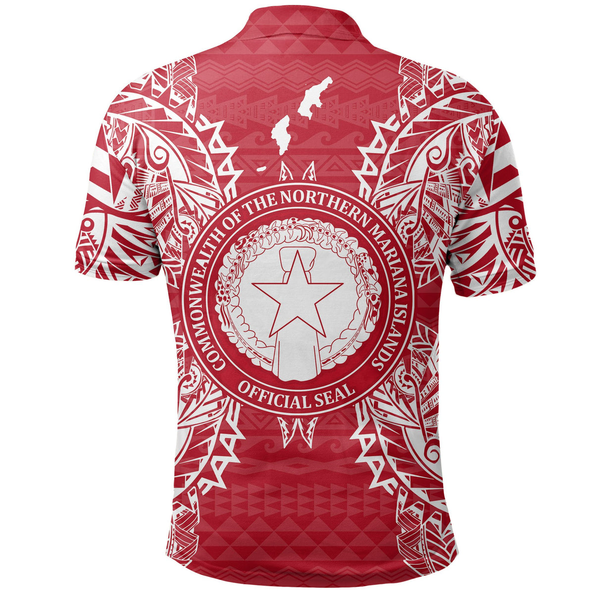 Northern Mariana Islands Polo Shirt Seal Map Polynesian Tattoo Red White - Polynesian Pride