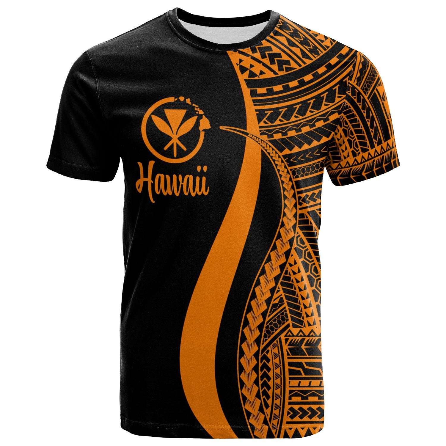 Hawaii T Shirt Kanaka Maoli Orange Polynesian Tentacle Tribal Pattern Unisex ORANGE - Polynesian Pride