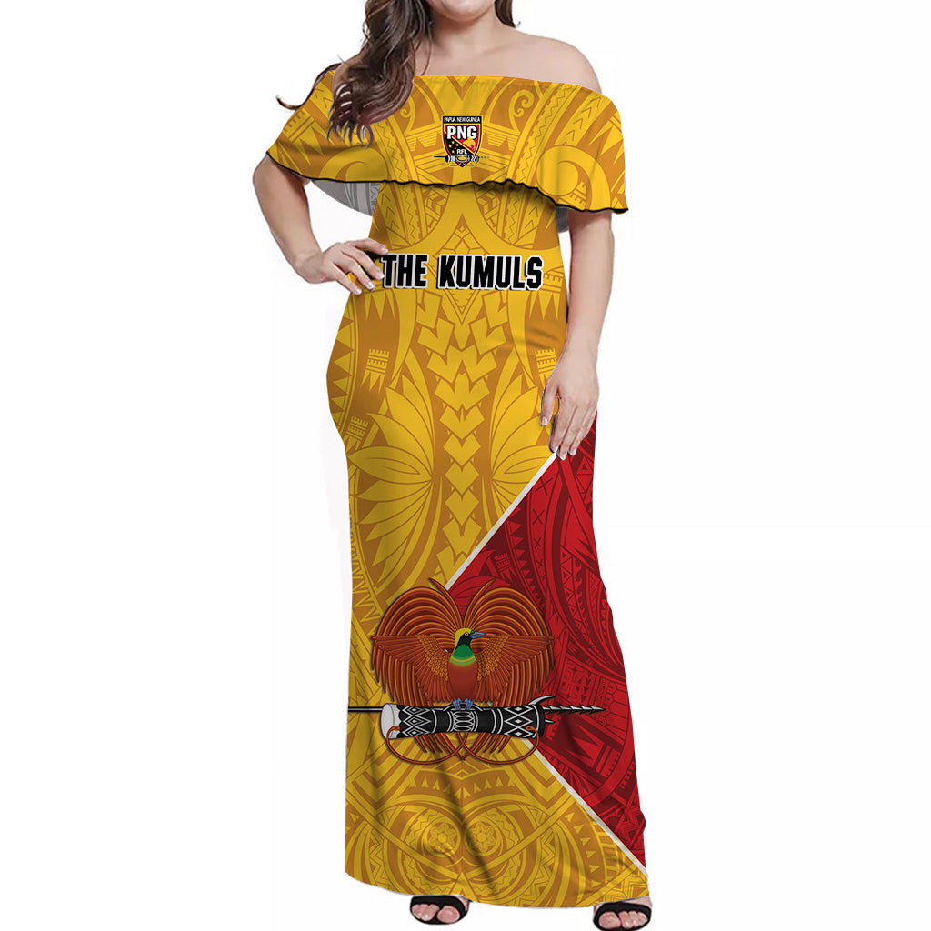 The Kumuls PNG Off Shoulder Long Dress Papua New Guinea Polynesian Dynamic Style LT14 Women Yellow - Polynesian Pride