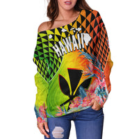 Hawaii Off Shoulder Sweater Hawaiian Tribal Kanaka Maoli Hibiscus LT14 - Polynesian Pride
