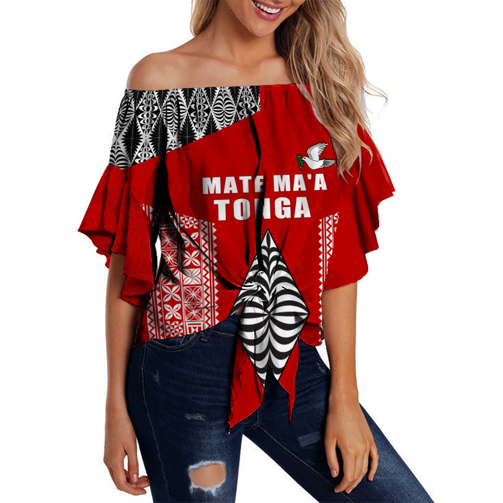 Tonga Rugby Off Shoulder Waist Wrap Top - Mate Ma'a Tonga LT13 Women Red - Polynesian Pride