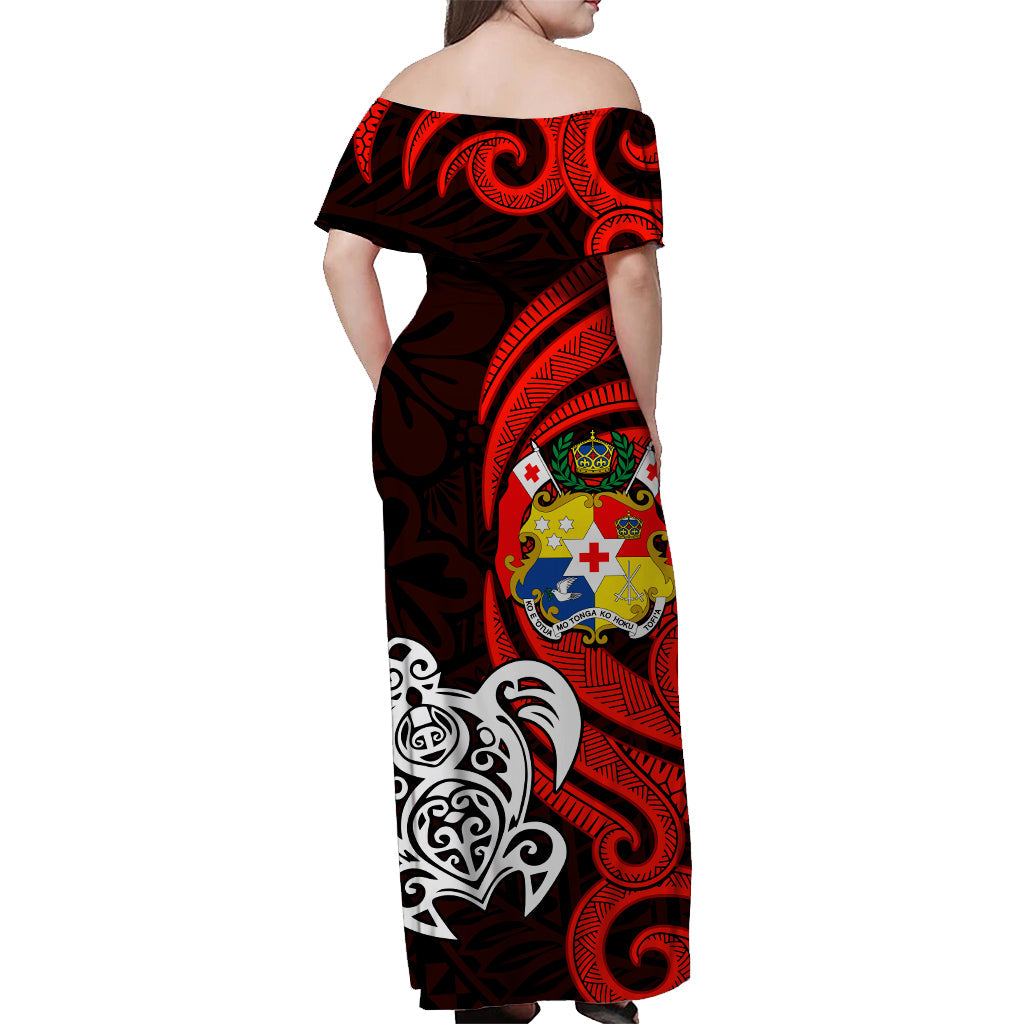 Tonga Rugby Off Shoulder Long Dress Kupesi Ngatu Ver.16 LT13 - Polynesian Pride