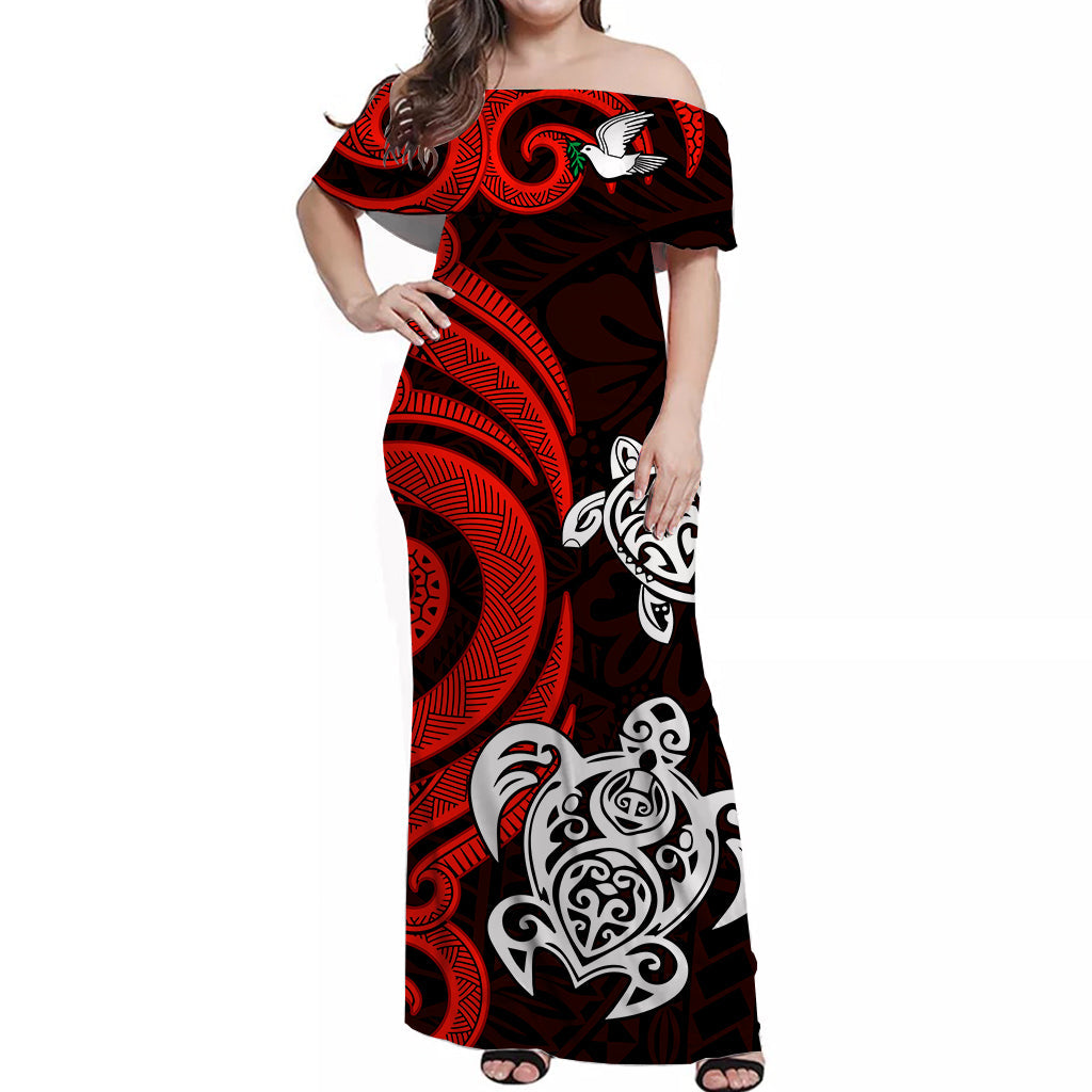 Tonga Rugby Off Shoulder Long Dress Kupesi Ngatu Ver.16 LT13 Women Art - Polynesian Pride