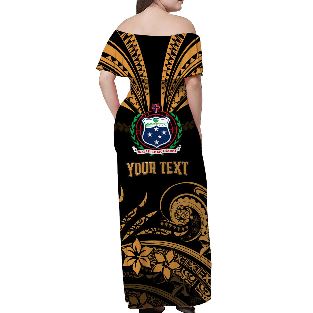 (Custom Personalised) Samoa Tatau Off Shoulder Long Dress Gold Polynesian Ula Nifo LT13 - Polynesian Pride